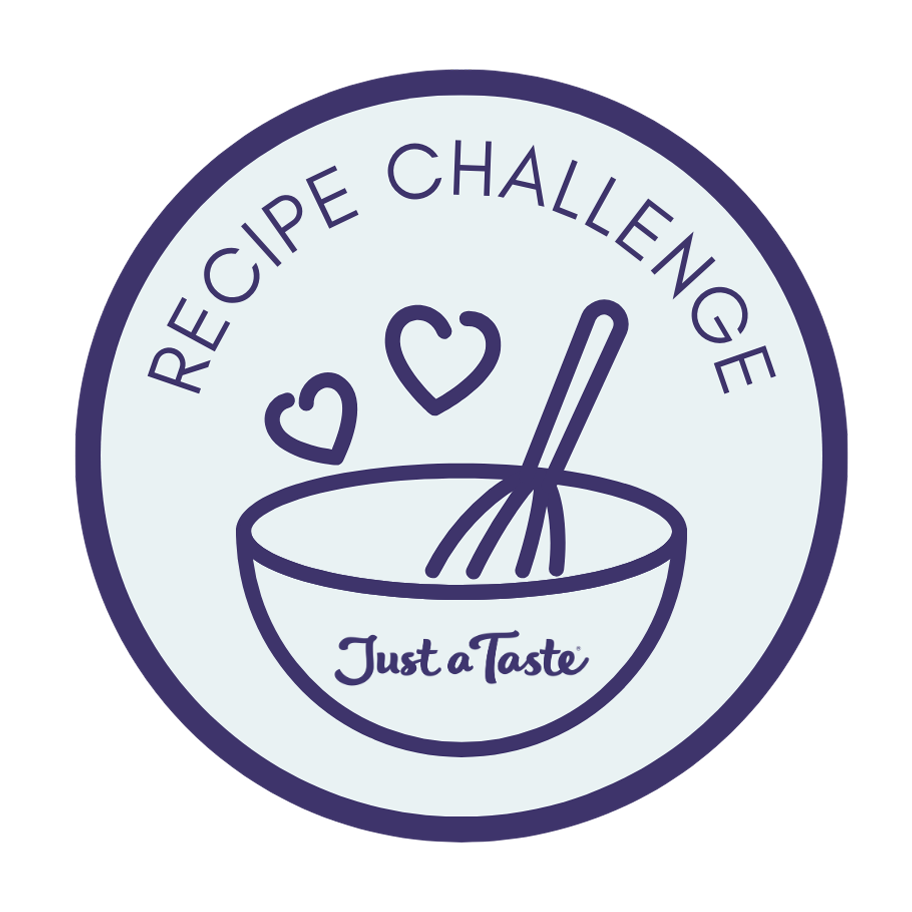 The Just a Taste Recipe Challenge logo featuring a bowl with a whisk and two hearts.
